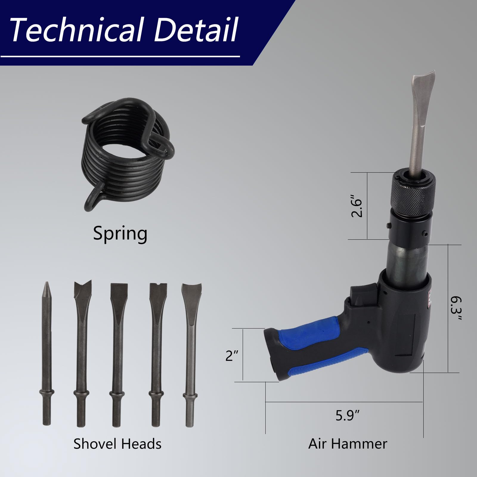 HYFN 13Piece Air Hammer Set Heavy Duty Rubber Sleeve Handle Chisel Reholder 20000RPM Air Hammer Alloy Steel Heat Treatment Ergonomics Air Chisel Air Hammer Tools