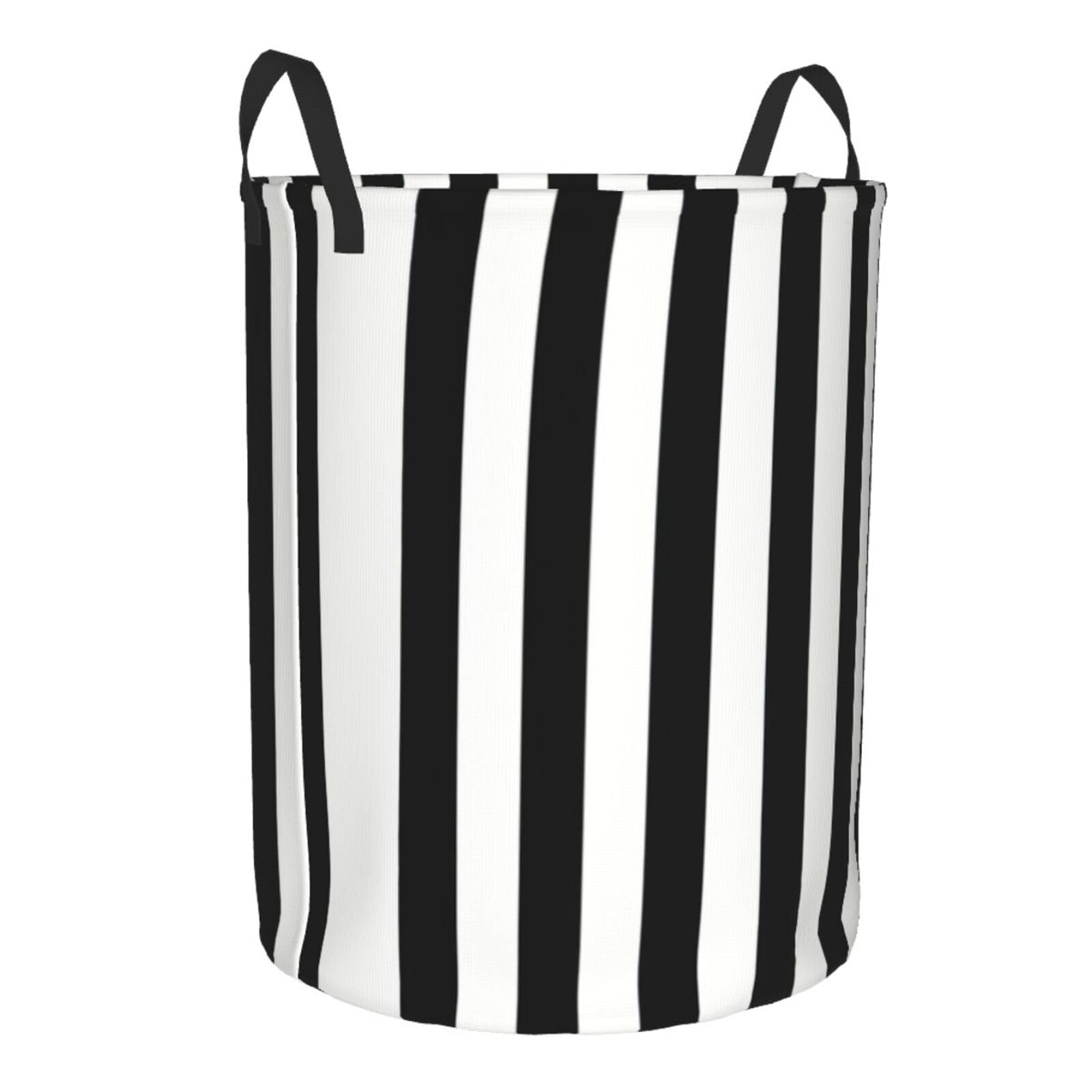 Black And-White Stripes Cartoon Cute Laundry Hamper Circular Laundrys Basket Waterproof Foldable Storage Clothes Bag