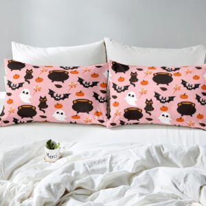 Feelyou Halloween Comforter Cover Set Black Bats Cats Duvet Cover Set Kids Boys Girls Halloween Candy Bedding Set Horror Pumpkin Lantern Quilt Cover with 2 Pillowcases 3Pcs Bedding Full,No Comforter