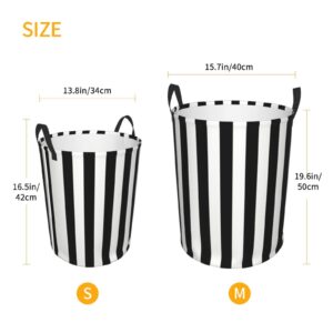 Black And-White Stripes Cartoon Cute Laundry Hamper Circular Laundrys Basket Waterproof Foldable Storage Clothes Bag