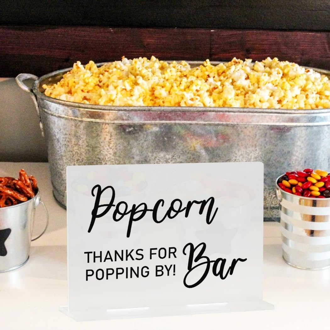 Popcorn Bar Sign, Party Favors Popcorn Table Signs Decor, Birthday Wedding Party Decoration, Halloween Snacks Sign, Christmas Treats Sign, Arylic Office Bar Decorations