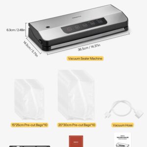 Vacuum Sealer Machine, Reemix Automatic Food Vacuum Sealer with Starter Kit, Air Sealing for Food Storage with 20 Bags, Pulse Function, Moist&Dry Mode and External VAC