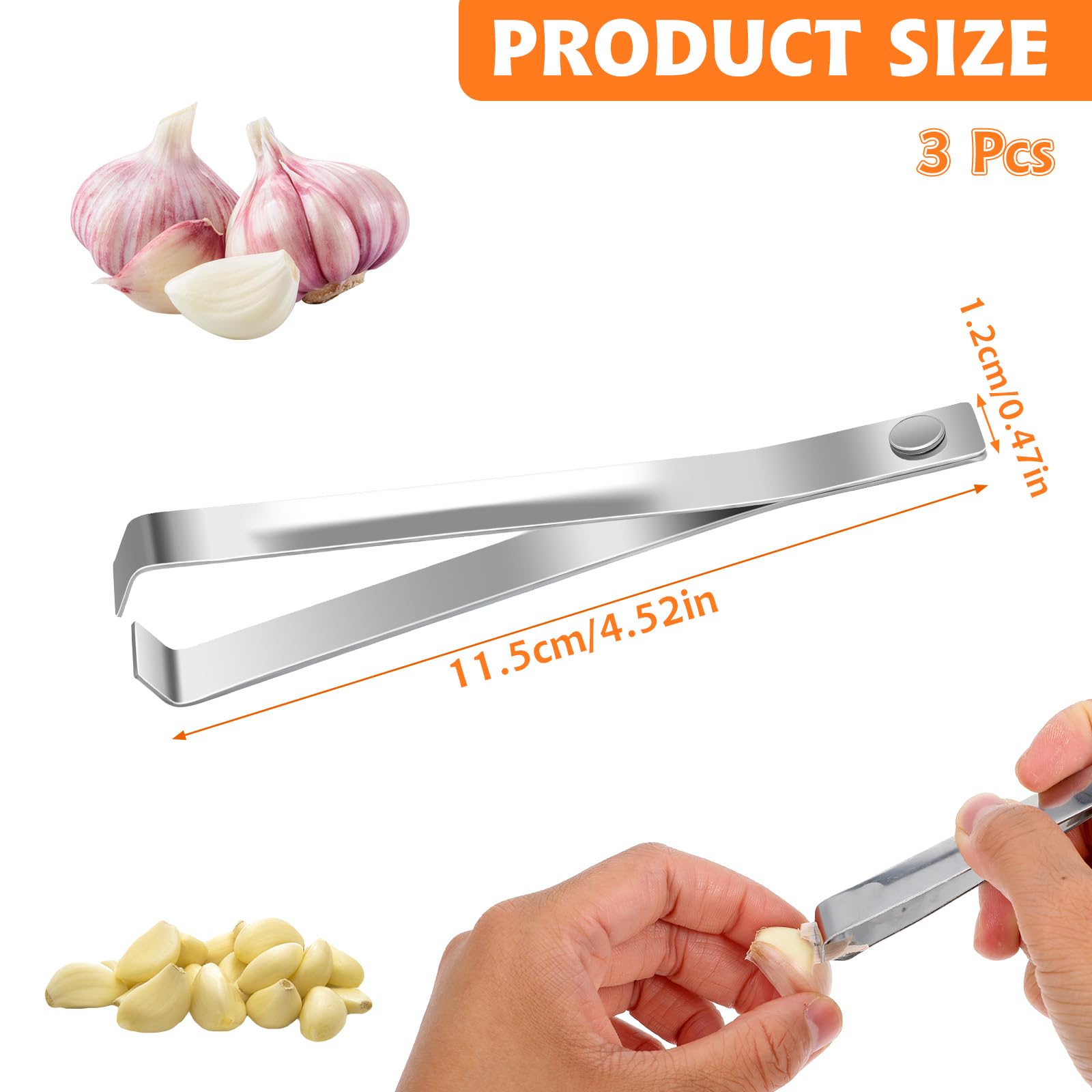 3pcs Stainless Steel Garlic Peeler, Diagonal Tweezers, Vegetables Peeler Garlic Skin Remover, Fish Bone Tweezers, Chicken, Duck, Meat Hair Extractor Portable Garlic Peeling Clips