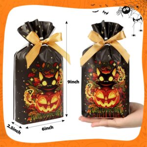 JOINDO 50 pcs Halloween Treat Bags for Candy, 6x9 Drawstring Candy Bags for Party Favor, Stand up Halloween Goodie Bags (Dark Flame Halloween Series)