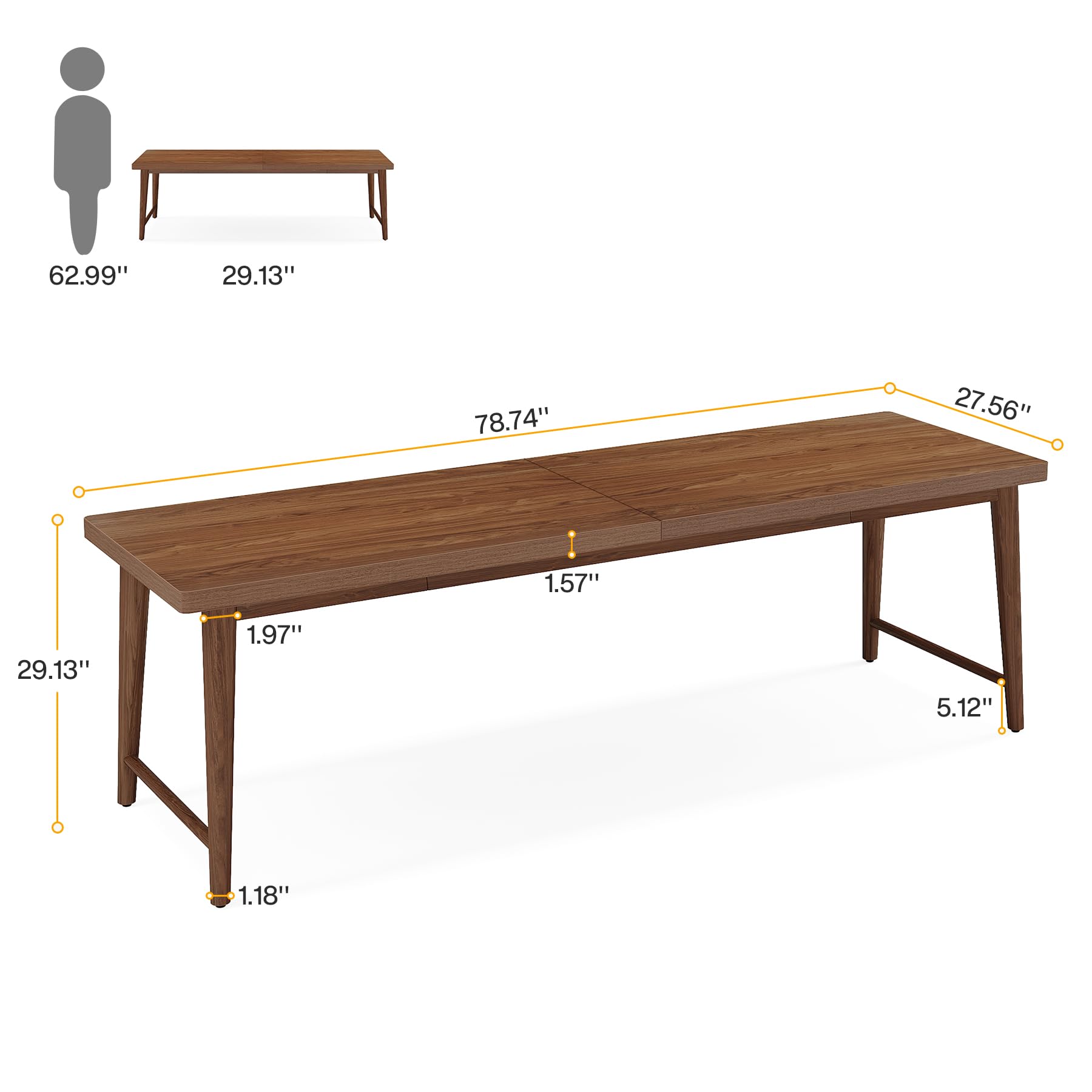 Tribesigns 78.7" Extra Long Desk, Large 2-Person Computer Desk Writing Desk, Double Home Office Desk Study Work Table with Metal Legs, Rich Walnut