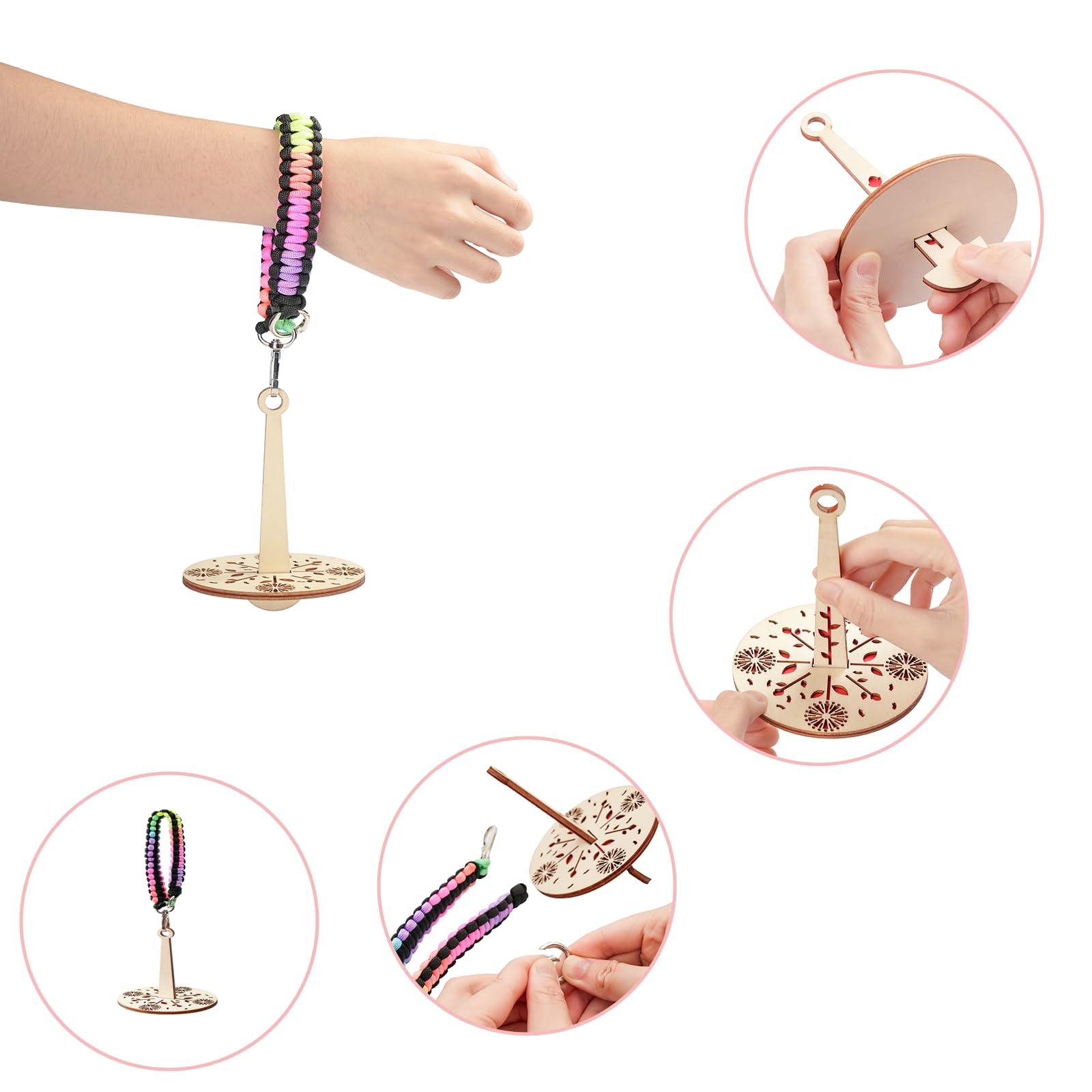 Wrist Yarn Holder,Portable Yarn Spinner for Crocheting, Yarn Ball Stand, Wood Yarn Storage with Paracords Wristband for Knitting Crocheting Lover