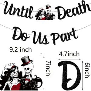 Mr and Mrs Skull Wedding Party Decorations Till Death Do Us Part Banner/Cake Topper Halloween Theme Decor for Wedding/Anniversary/Bridal Shower Party Supplies Day of the Dead Wedding Signs