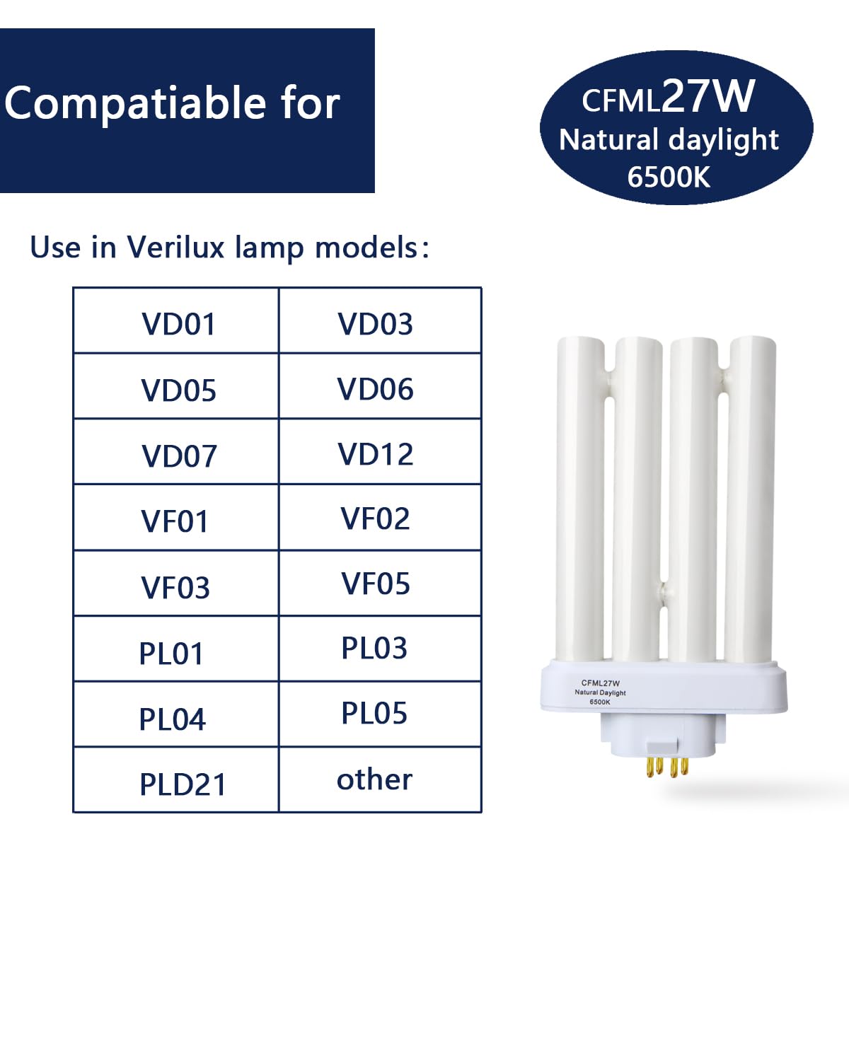 Valoisa CFML27VLX Natural Daylight Spectrum Fluorescent Light Bulb,Replacement for VERILUX CFML27VLX,6500K