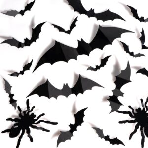 150 Pcs Bat Halloween Decorations: Magicsky 3D PVC Stickers Bat Wall Decor, DIY Black Window Party Home Room Décor Supplies, 140 Bats and 10 Spiders with Foam Tape