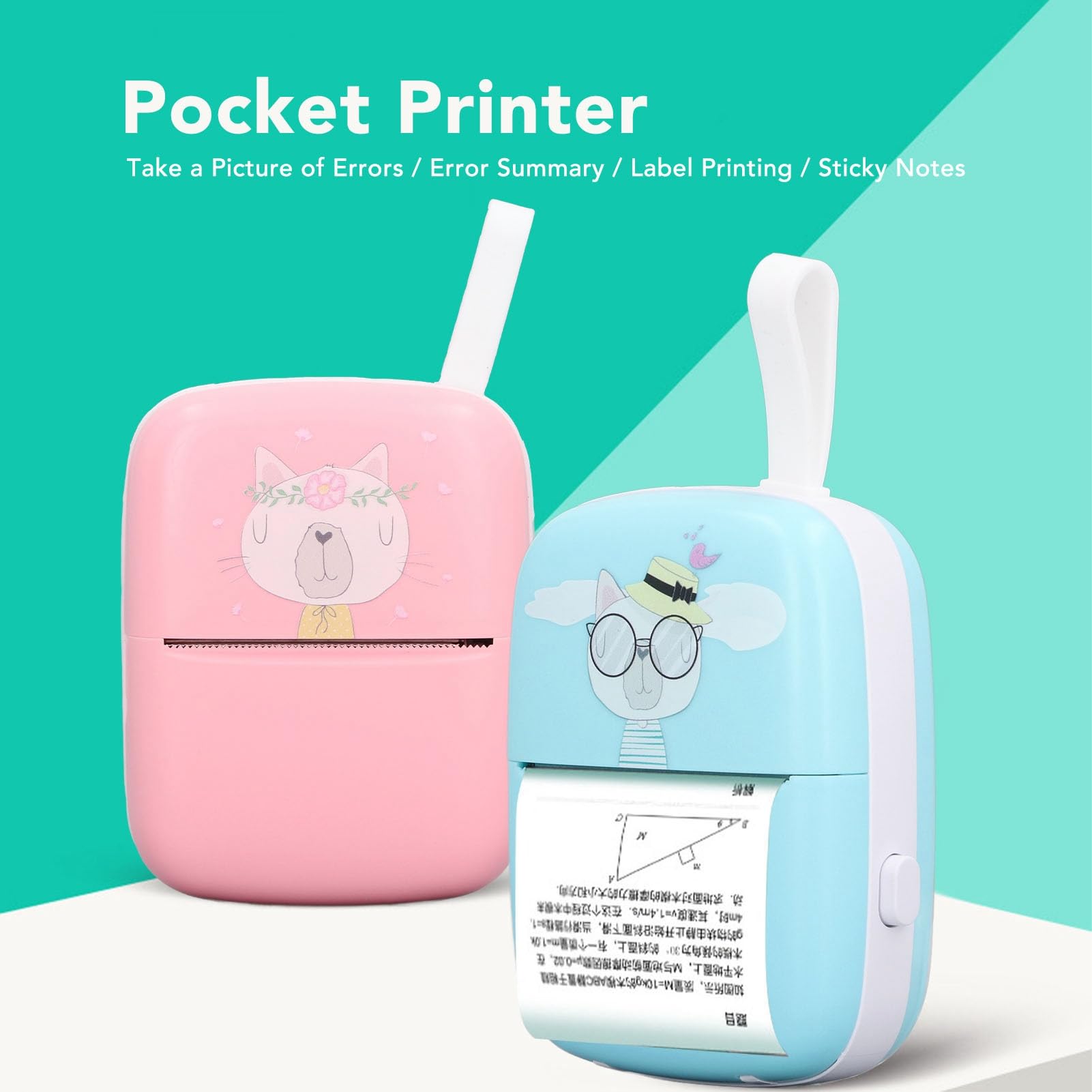 Mini Thermal Printer, Sticker Printer Connection Portable 200dpi Resolution Lightweight for Students (Pink)