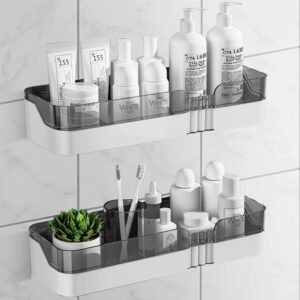 aukomer shower caddy bathroom shower shelves 2 pcs adhesive shower organizer, no drilling dual-layer bathroom wall organizer, upgraded kitchen storage rustproof storage rack for bathroom