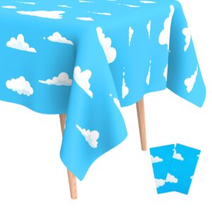 2pcs blue sky and white clouds tablecloth birthday party supplies, 54x108 inch cartoon story tablecloth, cartoon tablecovers party table cover for baby boy girl kids shower birthday party decorations