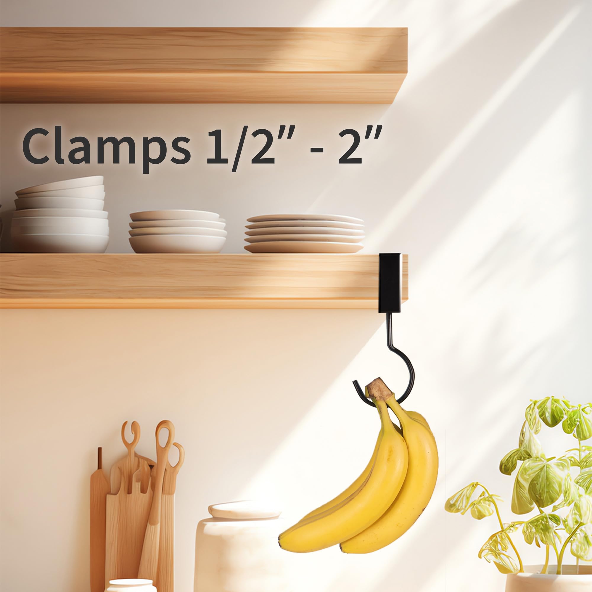 Adjustable Banana Holder for Cabinet, No Drilling No Gluing Metal Hanger for Home and Kitchen (1Pack)