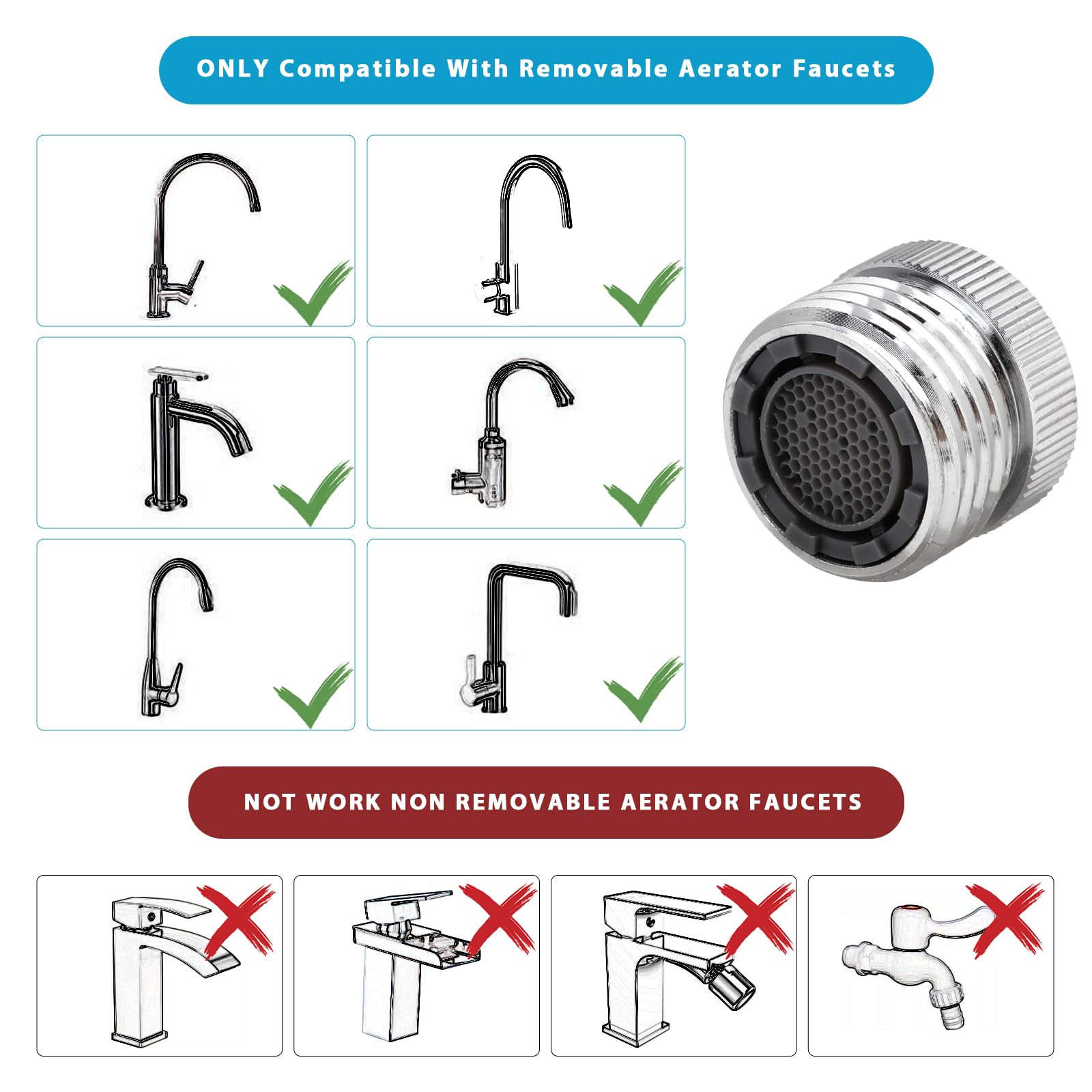 Faucet Adapter With Aerator,Faucet To Hose Adapter,Faucet Adapter For Garden Hose Connection Via Diverter 3/4" Ght Thread Chrome