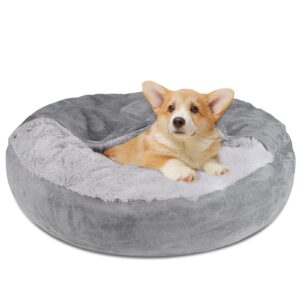 Pet Soft Small Dog Bed Cat Bed with Cover Cave - Round Calming Dog Beds Washable Cuddler Puppy Beds for Small, Medium Dogs and Cats (Grey, 27")