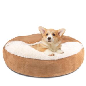 Pet Soft Small Dog Bed Cat Bed with Cover Cave - Round Calming Dog Beds Washable Cuddler Puppy Beds for Small, Medium Dogs and Cats (Khaki, 27")