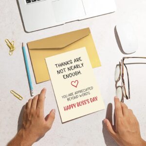 Funny Boss’s Day Card for Men Women, Boss Appreciation Card from Employee, Happy Boss Day Card Gift for Mentor Employer Leader, Thanks Are Not Nearly Enough