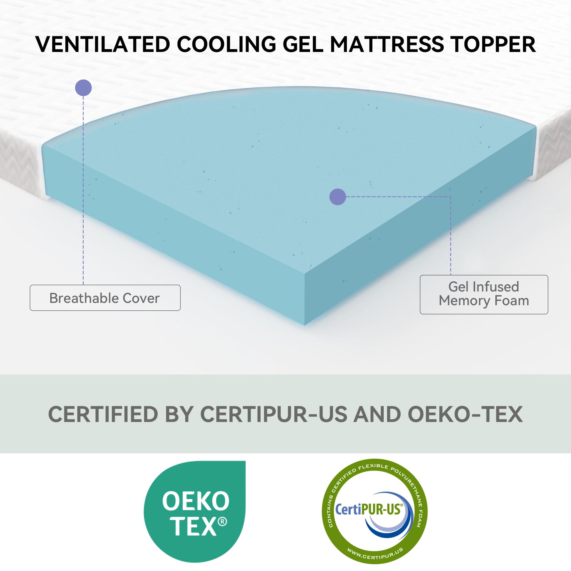 AMICLIBER 3 Inch Twin Gel Memory Foam Mattress Topper, Cooling Bed Topper with Removable Cover, Soft & Pain Relief & Breathable, CertiPUR-US & Oeko-Tex Certified