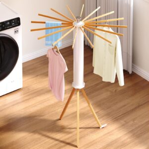 lemitung tripod clothes drying rack - portable foldable garment drying rack - household floor standing clothes drying racks with 16 wooden drying arms for balconies, laundry, bedrooms,rv