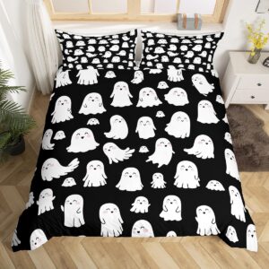 Feelyou Halloween Ghost Duvet Cover Set Cute White Spooky King Size Bedding Set Decoration for Kids Boys Girls Cartoon Comforter Cover Kawaii Lovely Quilt Cover Soft and Lightweight