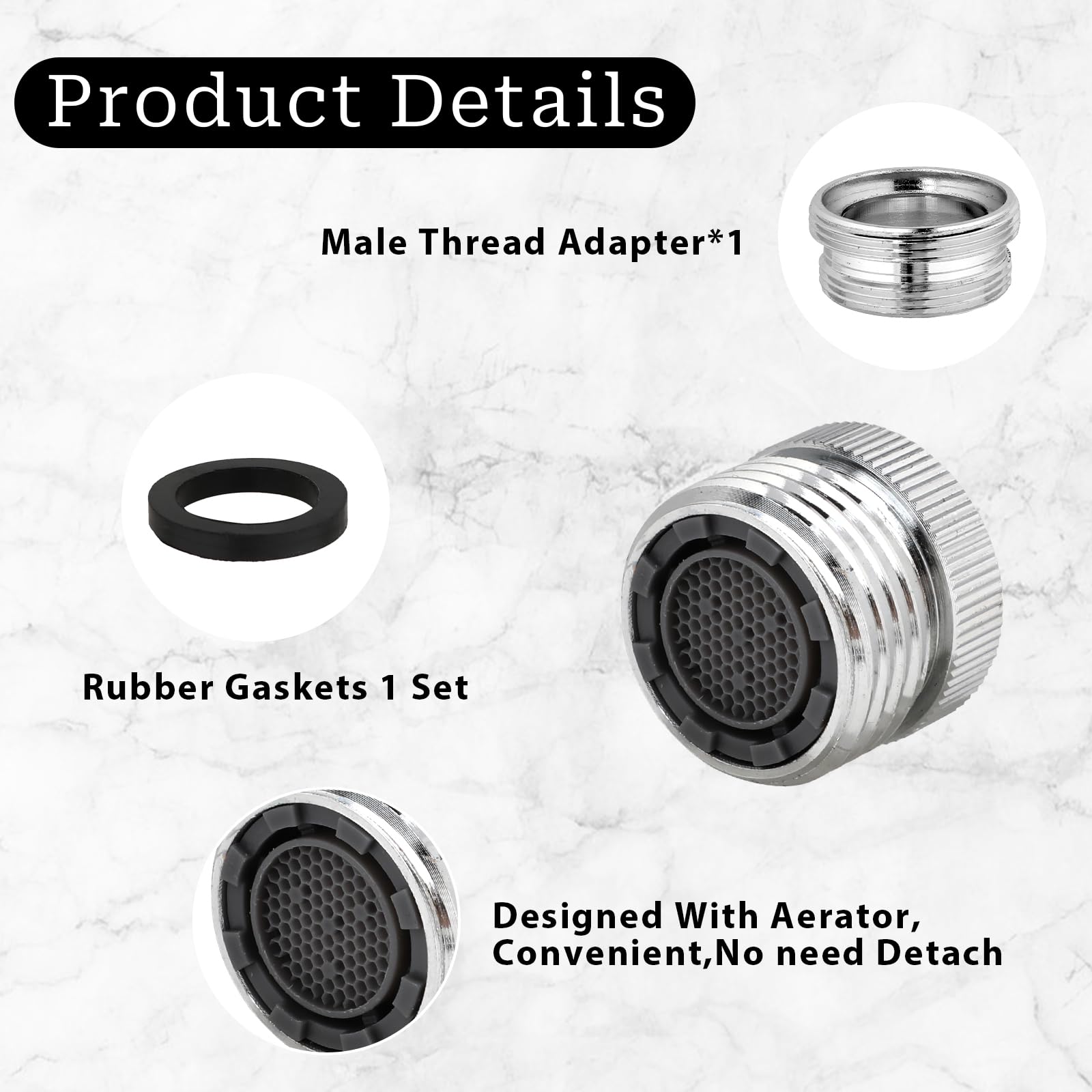 Faucet Adapter With Aerator,Faucet To Hose Adapter,Faucet Adapter For Garden Hose Connection Via Diverter 3/4" Ght Thread Chrome