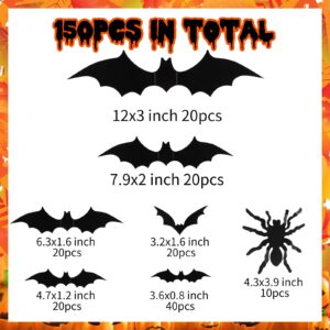 150 Pcs Bat Halloween Decorations: Magicsky 3D PVC Stickers Bat Wall Decor, DIY Black Window Party Home Room Décor Supplies, 140 Bats and 10 Spiders with Foam Tape