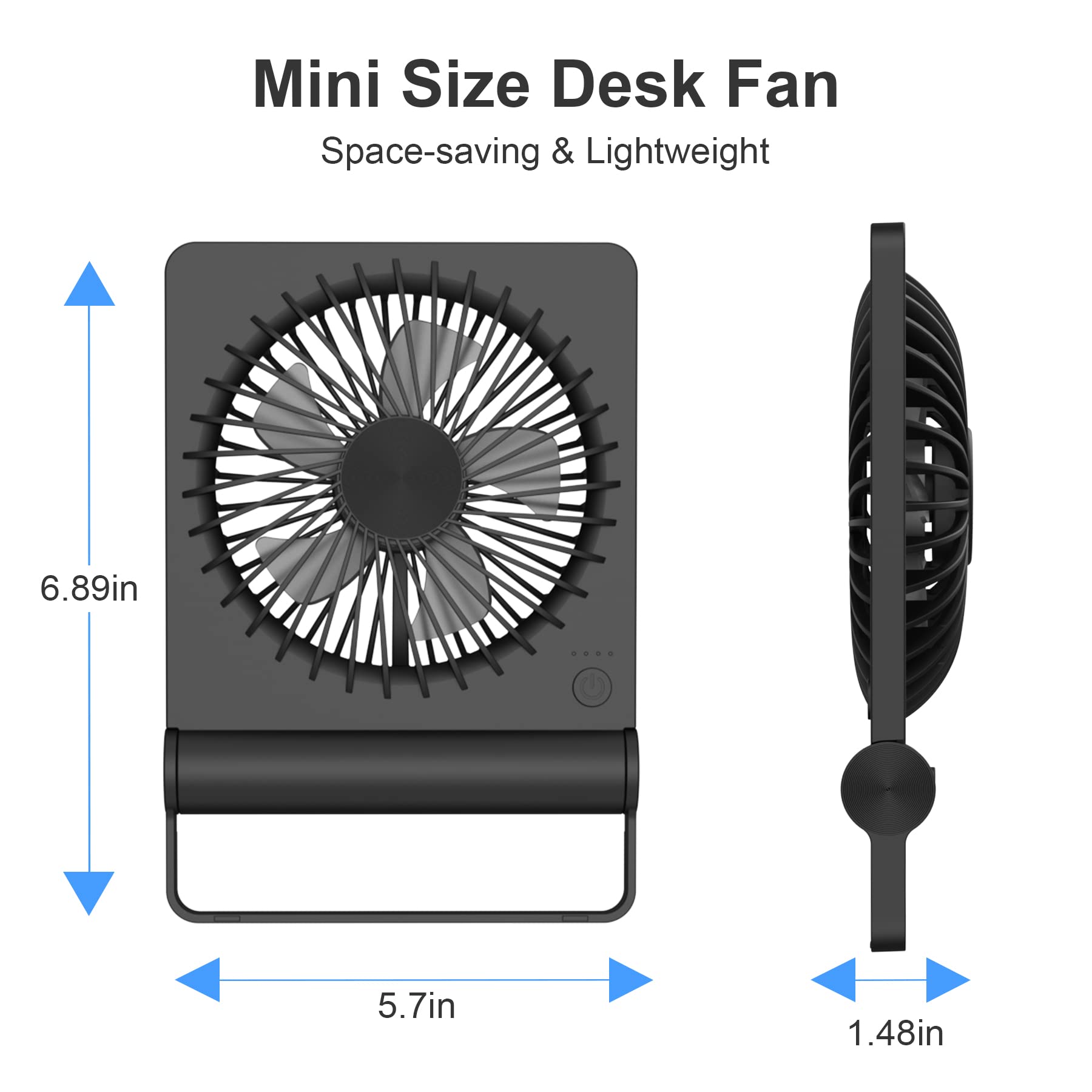 JOSTRY Desk Fan USB Powered with 3 Speeds Adjustable Strong Wind, Ultra Quiet Mini Personal Fan USB-C Corded Powered,220° Tilt Folding Plug In USB Fan