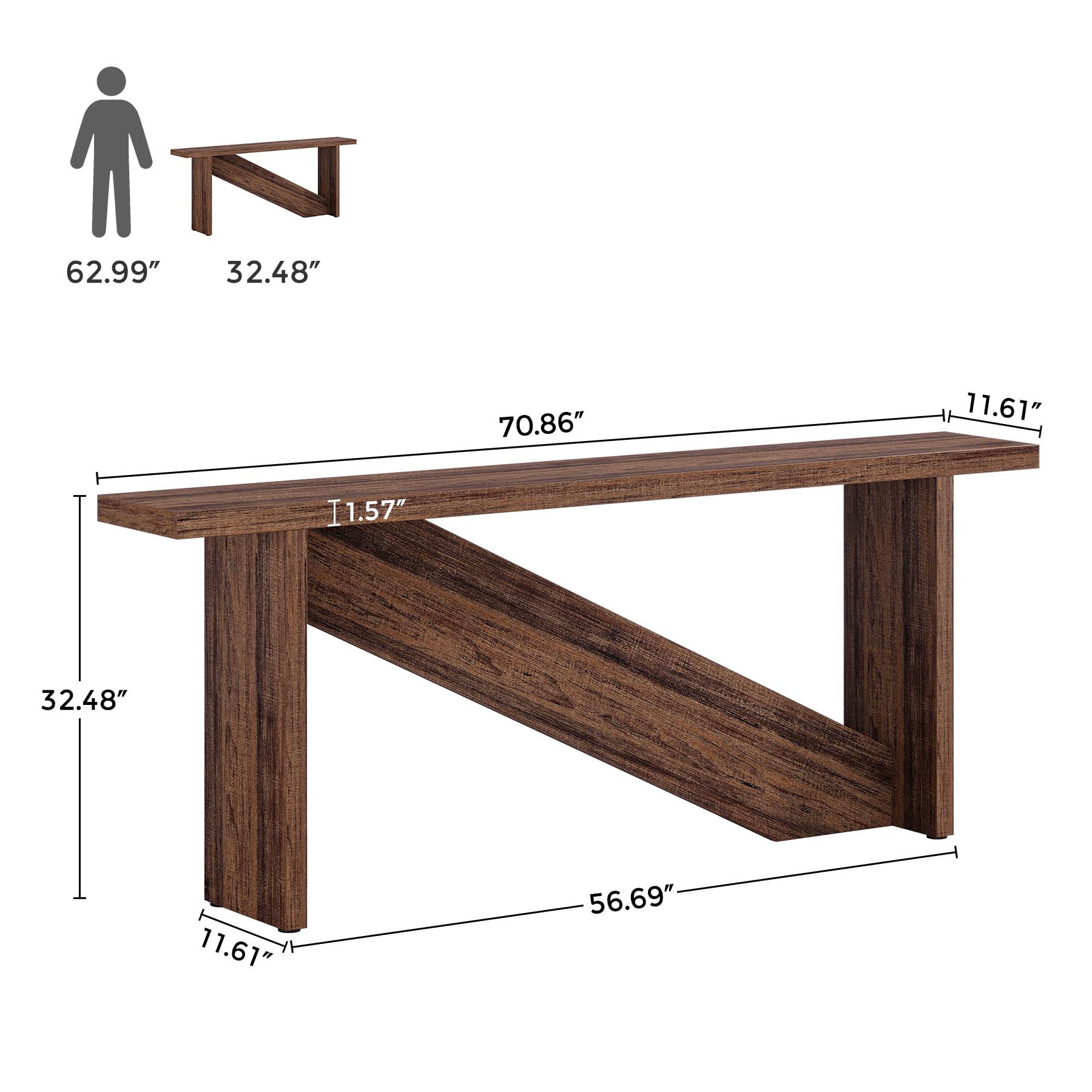 VANOMi Console Table with LED Lights, 70.86" Long Sofa Table Behind Couch, Narrow Wood Entryway Table, Farmhouse Foyer Table, Industrial Console Table for Entryway, Living Room, Hallway, Rustic Brown