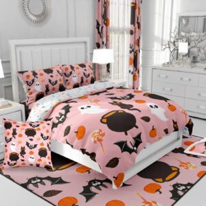 Feelyou Halloween Comforter Cover Set Black Bats Cats Duvet Cover Set Kids Boys Girls Halloween Candy Bedding Set Horror Pumpkin Lantern Quilt Cover with 2 Pillowcases 3Pcs Bedding Full,No Comforter