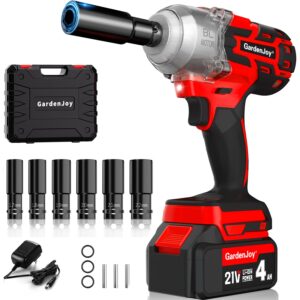 cordless 1/2 impact wrench brushless, 21v power impact gun with 3 variable speeds, max torque 450ft-lbs (600n.m), 4.0ah battery and charger, 6pcs impact sockets, electric impact wrench for car home