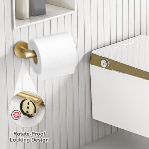 TURS Toilet Paper Holder 2 Towel Hooks Brushed Gold SUS304 Stainless Steel 3-Pieces Bathroom Accessories Kit Wall Mounted