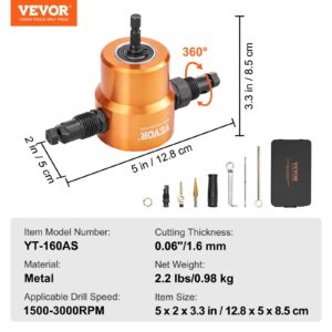 VEVOR Double Head Sheet Metal Nibbler Cutter, 360 Degree Metal Nibbler Drill Attachment with Extra Punch and Die, Cutting Hole Accessory and Step Drill Bit, for Straight Curve and Circle Cutting