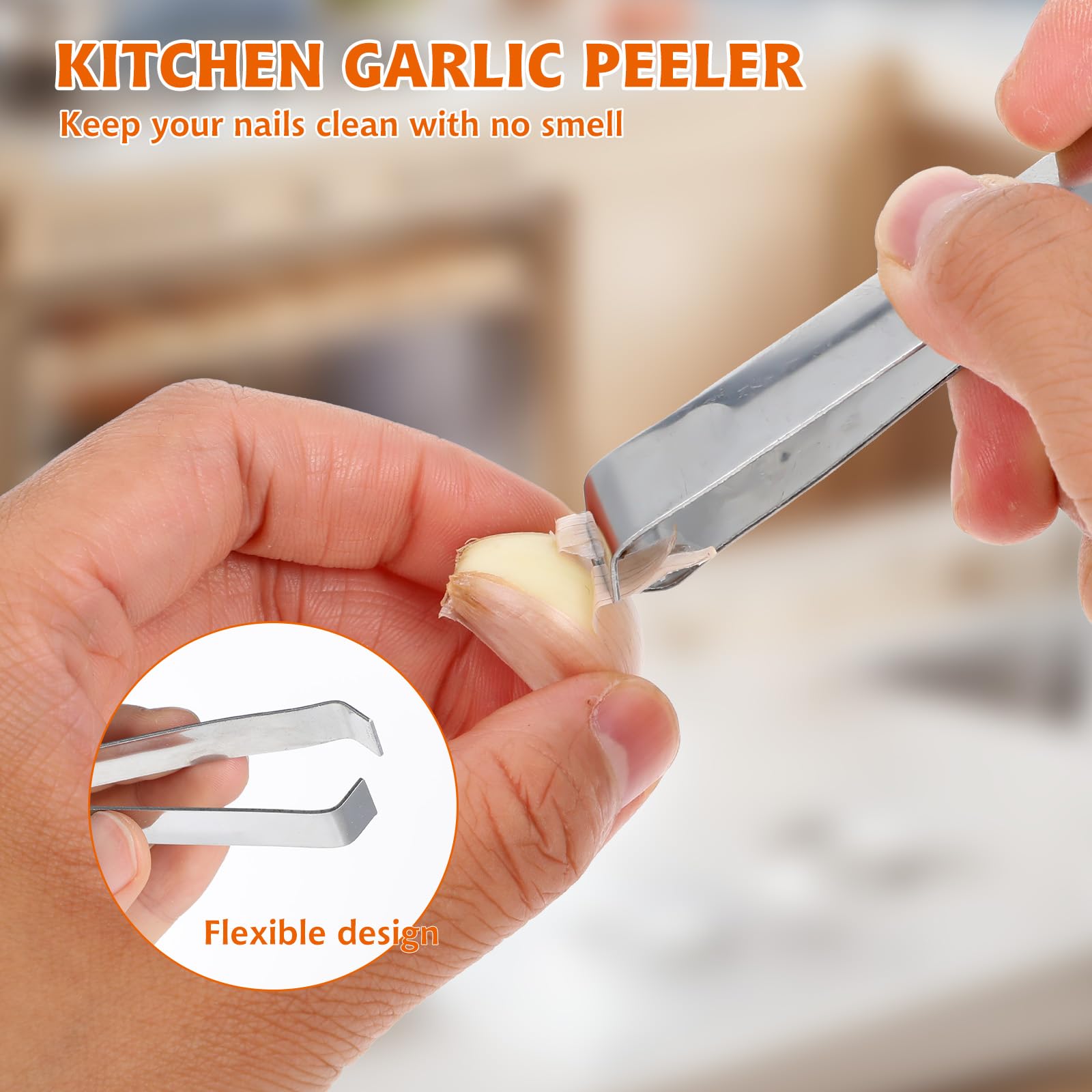 3pcs Stainless Steel Garlic Peeler, Diagonal Tweezers, Vegetables Peeler Garlic Skin Remover, Fish Bone Tweezers, Chicken, Duck, Meat Hair Extractor Portable Garlic Peeling Clips