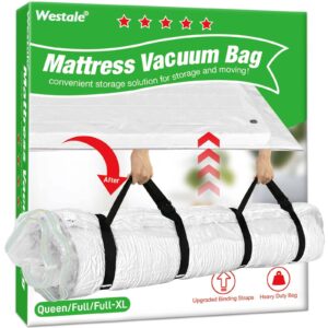 westale mattress vacuum bag queen/full/full-xl new upgraded straps for moving leakproof double zip seal mattress compression vacuum storage bags space saver for memory foam & latex mattress