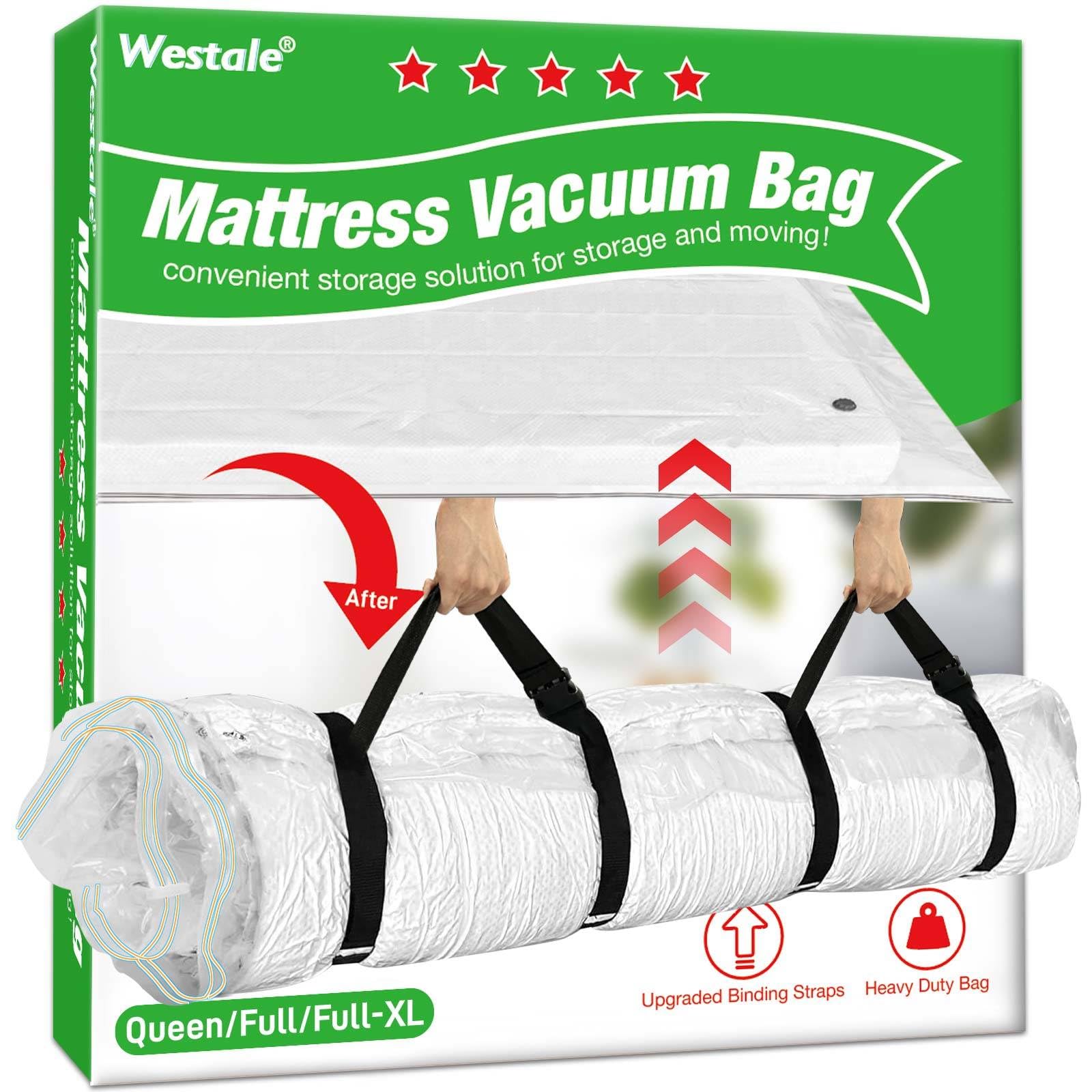 Westale Mattress Vacuum Bag Queen/Full/Full-XL New Upgraded Straps for Moving Leakproof Double Zip Seal Mattress Compression Vacuum Storage Bags Space Saver for Memory Foam & Latex Mattress