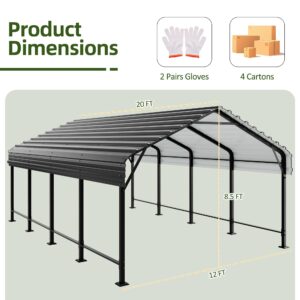 JAMFLY Carport 12X20 FT Heavy Duty Carport Car Canopy with Galvanized Steel Roof, Metal Carport with Enhanced Base, Upgraded Extra Large Garage for Cars, Tractors, Trucks, Boats