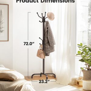 Pipishell Coat Rack with 14 Hooks, Freestanding Coat Rack Stand for Entryway, Hallway, Bedroom, and Office, Metal Coat Tree & Hat Rack for Coats, Hats, and Bags, Brown