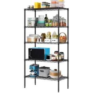 5 tier heavy duty wire shelving storage rack unit, adjustable commercial storage racks with wheels wire shelving standing garage shelving storage rack, nsf certified, 30" d×14" w×60" h (black)