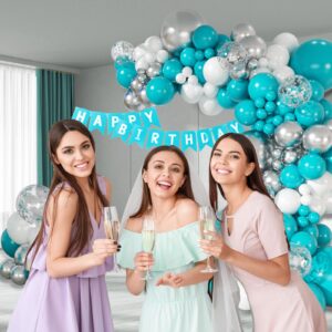 147pcs Teal Balloon Arch Garland kit, 18 12 10 5 inch Turquoise Metallic Silver White Balloons for Birthday Graduation Baby Shower Wedding Beach Party Decoration