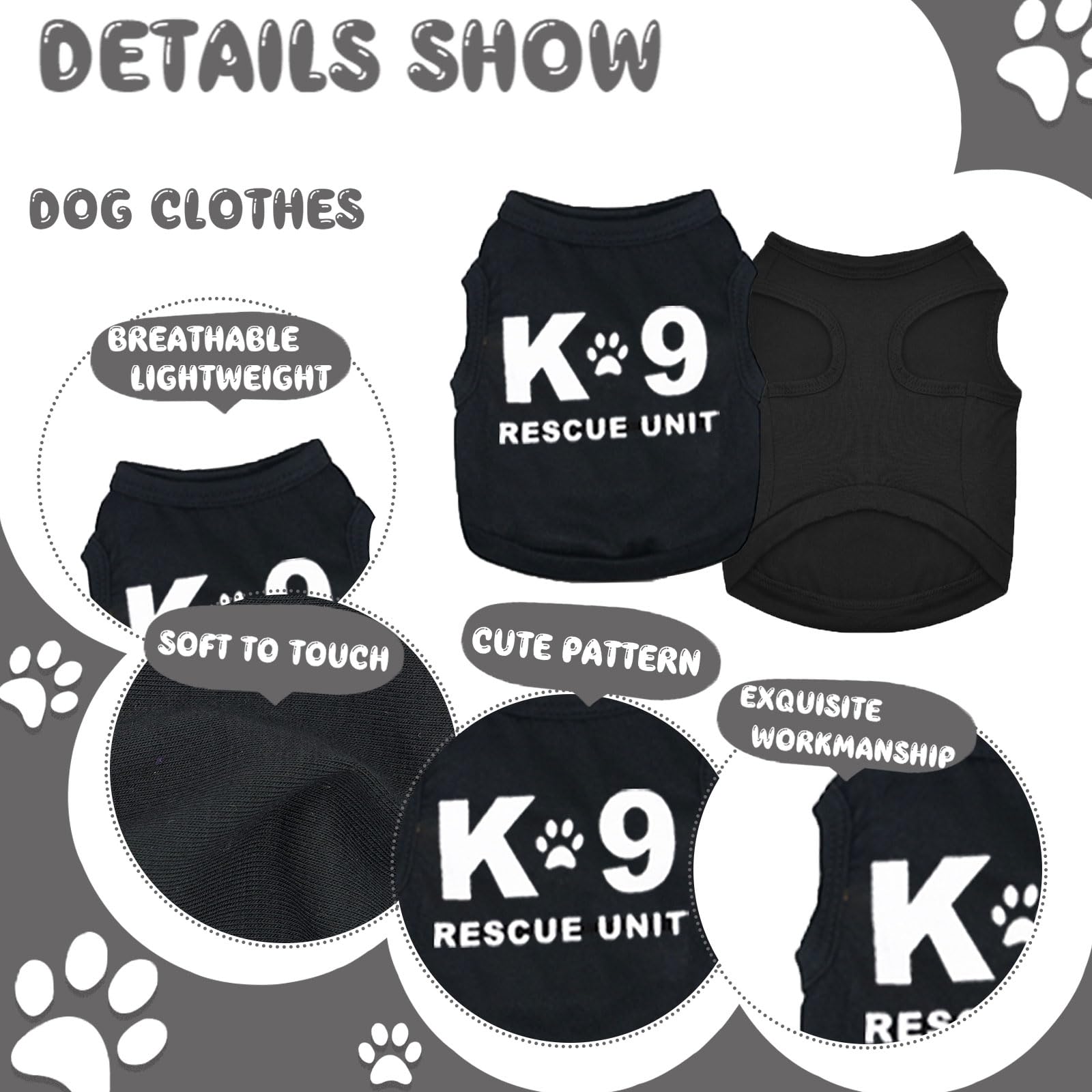 4 Pack Dog Clothes for Small Dogs Black Security Dog Shirt Soft Chihuahua Clothes Cute Male Dog Clothes Pet Clothing for Small Dog Boy Teacup Dog XXS