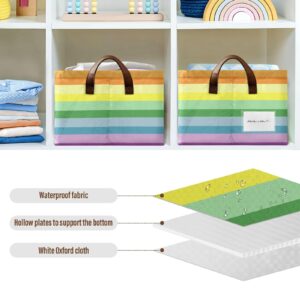 Boccsty Rainbow Stripe Pastel Dark Open Home Storage Bins Large Storage Basket Organizing Shelves Closet Toy Clothes Storage Bins Foldable Collapsible Storage Box for Shelves Nursery Office 1 Pack