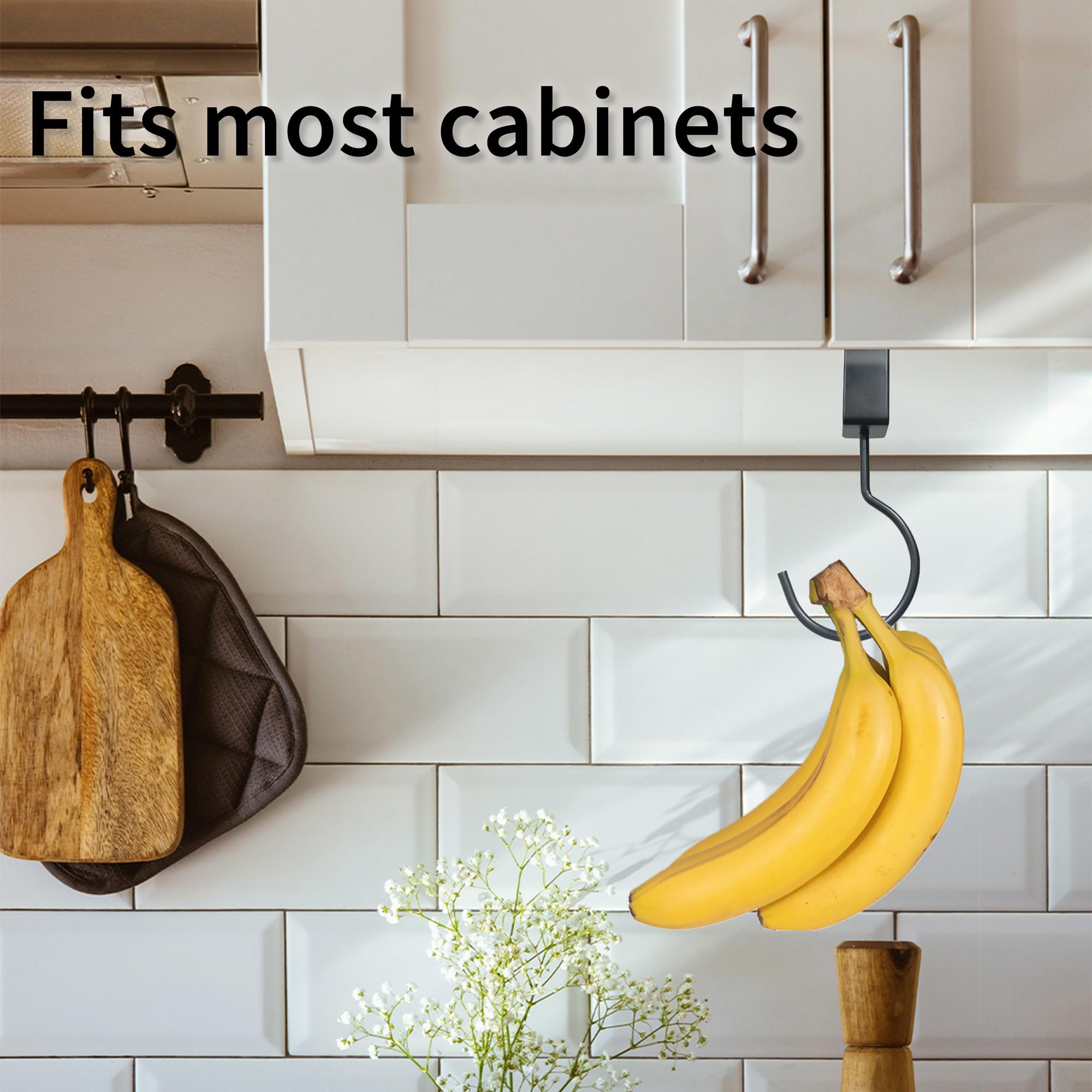 Adjustable Banana Holder for Cabinet, No Drilling No Gluing Metal Hanger for Home and Kitchen (1Pack)