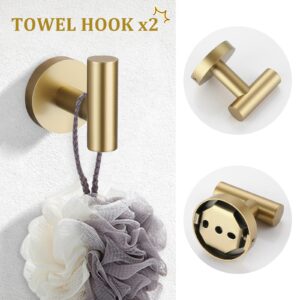 TURS Toilet Paper Holder 2 Towel Hooks Brushed Gold SUS304 Stainless Steel 3-Pieces Bathroom Accessories Kit Wall Mounted