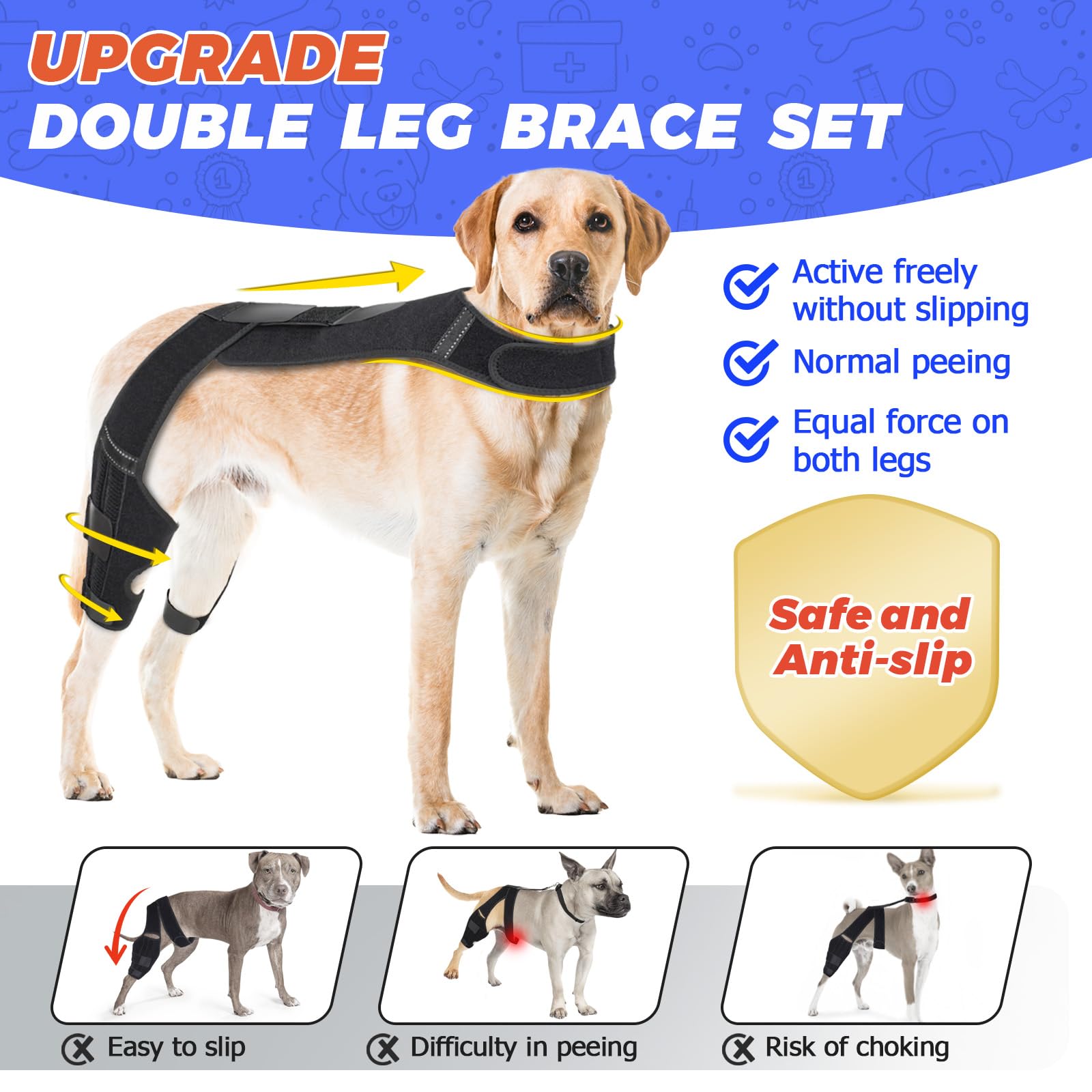 Dog Knee Brace for Torn ACL Hind Legs, Anti-slip Dog Leg Braces for Back Legs with Comfort Vest, Strong Support Dog ACL Hip Brace with 2 Metal Strips and Adjustable Belt for Cruciate Ligament Injury