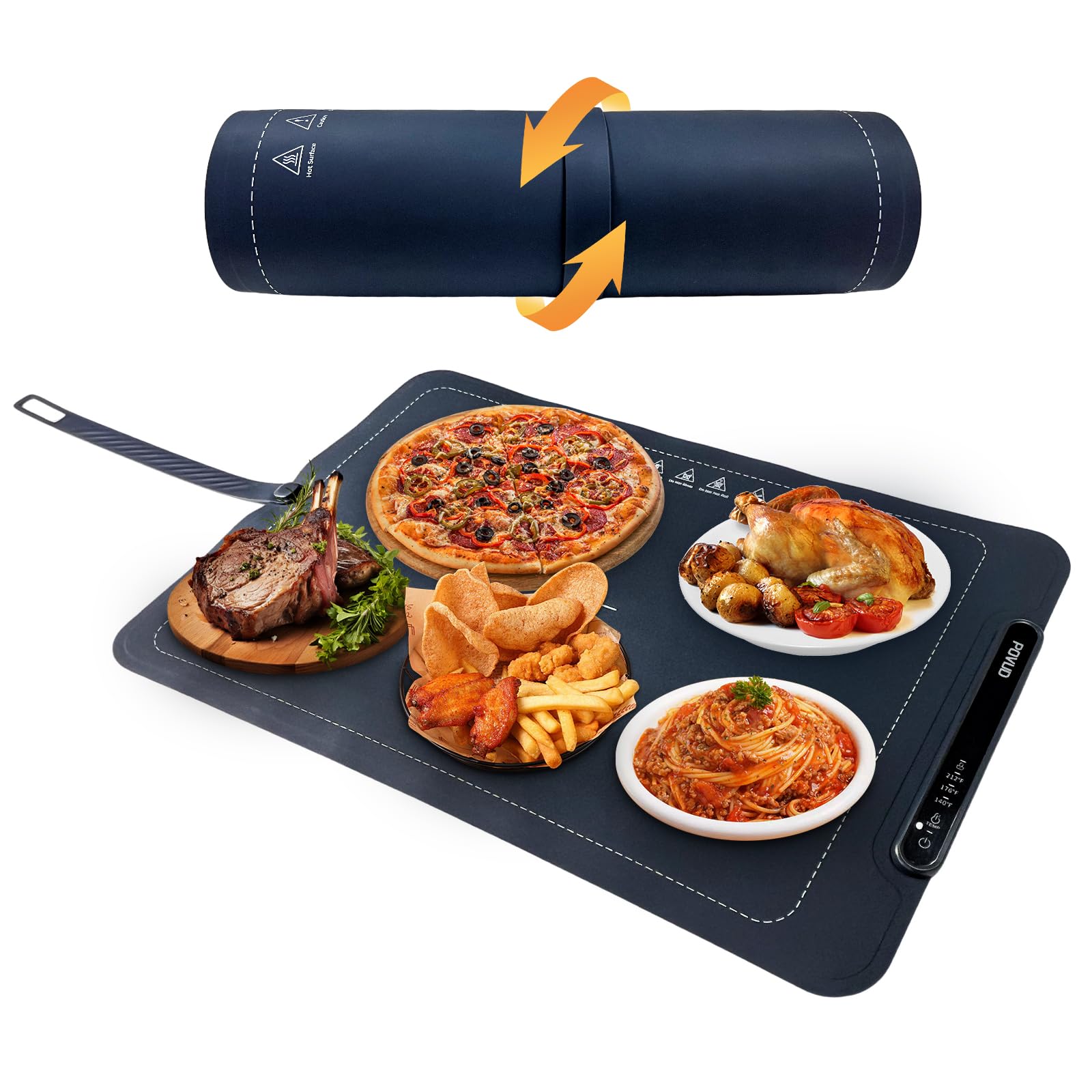 Electric Warming Tray with Adjustable Temperature, Foldable Portable Silicone Food Warmer Plate & Mat, Smart Heating Tray with Nano Coating with 3 Temp Modes & Fast Heat, for Home Gatherings,Holiday