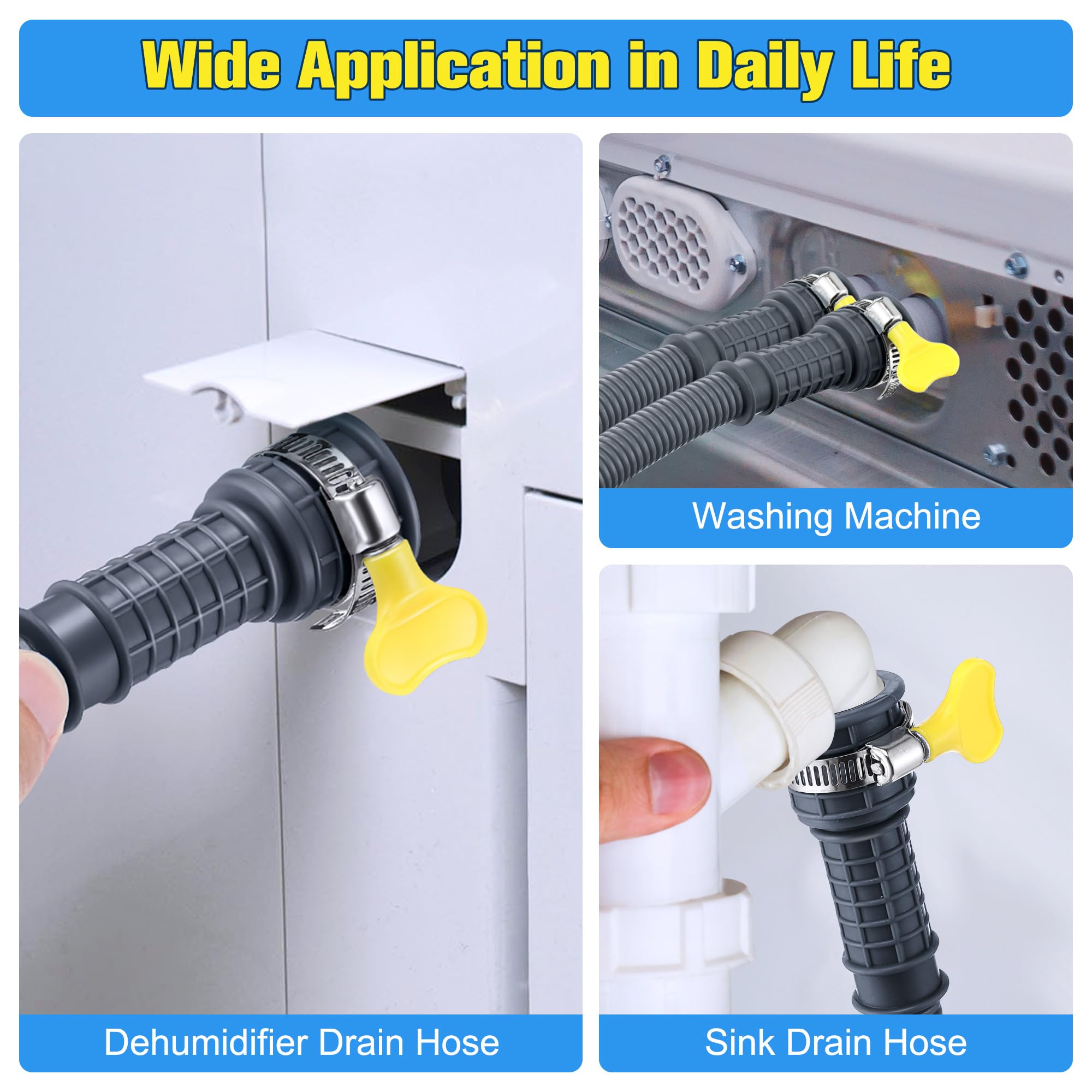 Saillong Patent Pending Dehumidifier Drain Hose, Flexible Universal Drain Hose with Cuttable Rubber Adapter and Connect Clamp, Hose Replacement for Dehumidifiers, Air Conditioners(13 Feet)