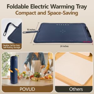 Electric Warming Tray with Adjustable Temperature, Foldable Portable Silicone Food Warmer Plate & Mat, Smart Heating Tray with Nano Coating with 3 Temp Modes & Fast Heat, for Home Gatherings,Holiday