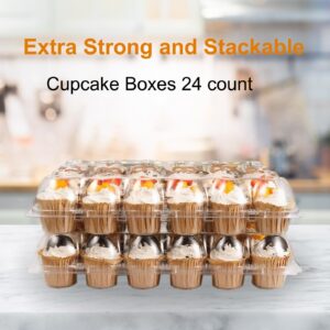 (24 Count x 12 Sets) Cupcake Containers, Clear Plastic Cupcake Holder, Food-Grade Material, Easy Assembly, Convenient Carrying, Ideal for Weddings, Parties, and Gatherings