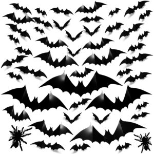 150 pcs bat halloween decorations: magicsky 3d pvc stickers bat wall decor, diy black window party home room décor supplies, 140 bats and 10 spiders with foam tape