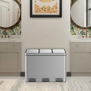 GarveeHome 12 Gallons Rectangular Recycling Trash Can with 3 Compartments, Silver, 45 Liters (4+4+4Gallons)